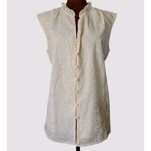 NWT BTFBM Pale Yellow Top Size S Relaxed Eyelet Button Down Cotton Blend Boho